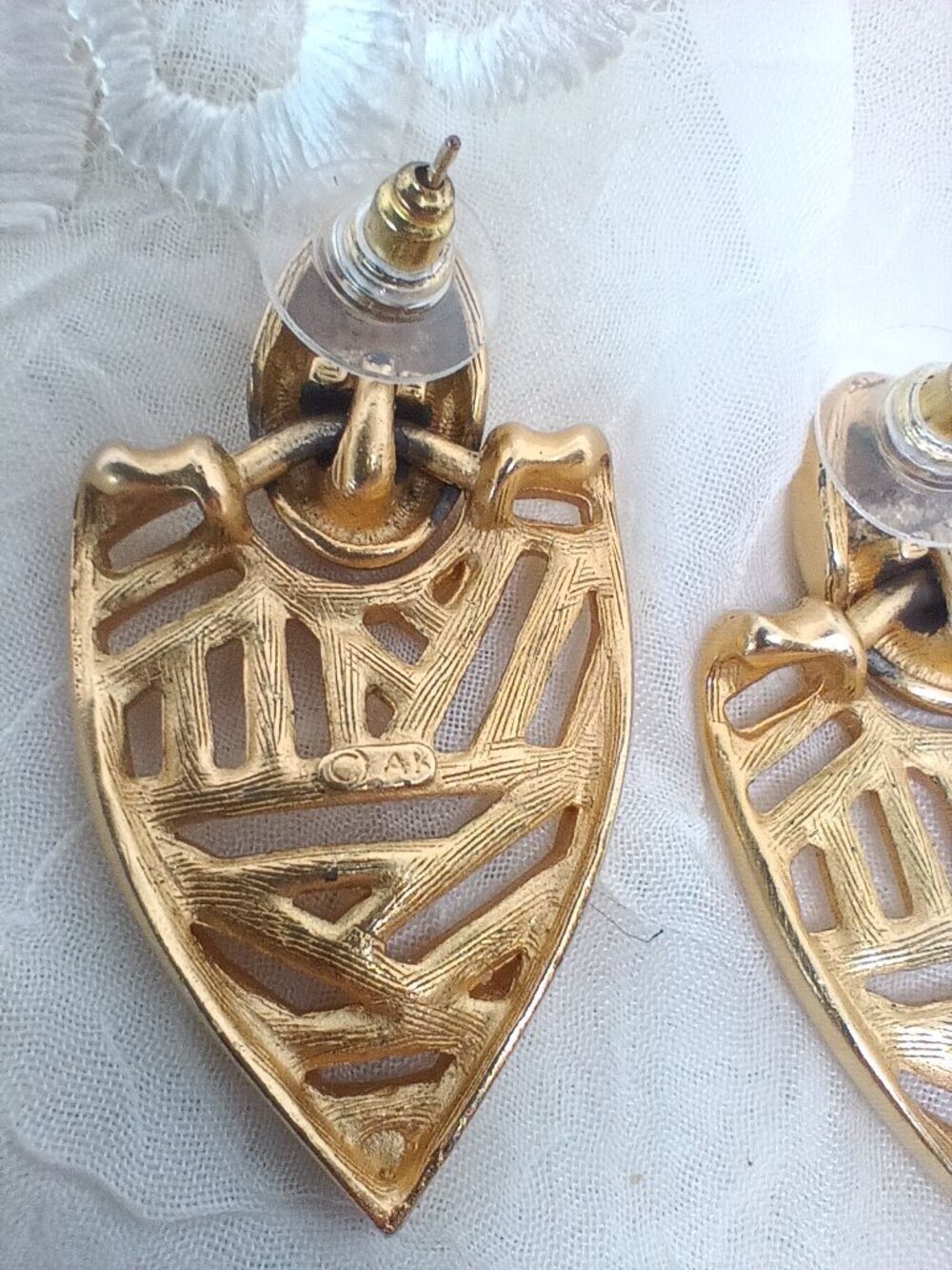 Vintage ANNE KLEIN Geometric Gold Tone Dangle Earrings ~Post Back - Picture 4 of 5